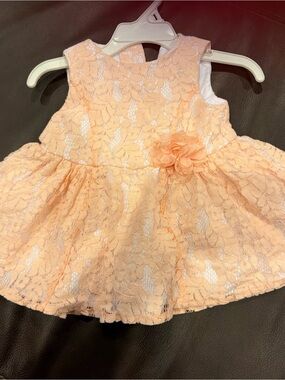 Peach Lace Flower Applique Girls Dress - Sleeveless Party Dress